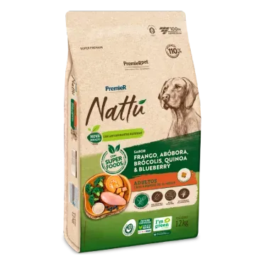 Racao Premier Nattu Caes Adultos Abobora 12kg lateral
